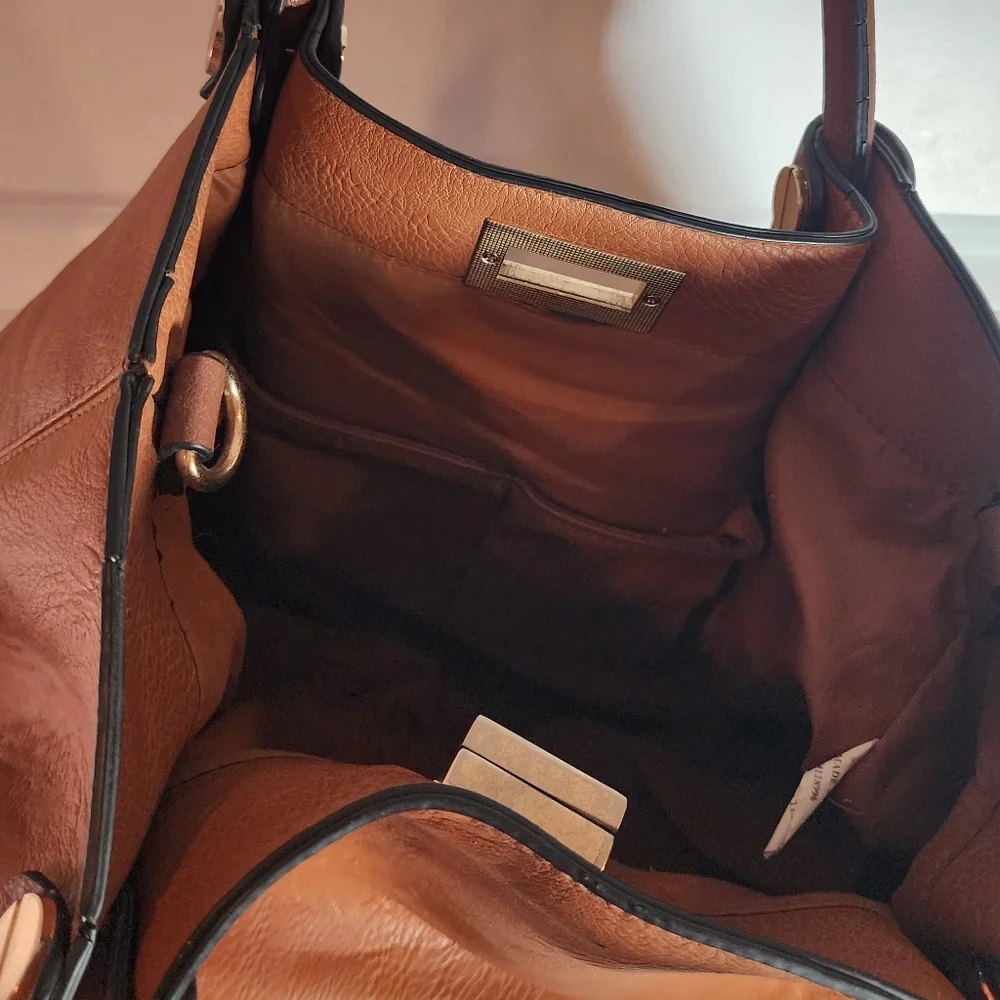 Kathy Ireland Chesnut Brown Faux Leather Shoulder Bag Minor Flaws